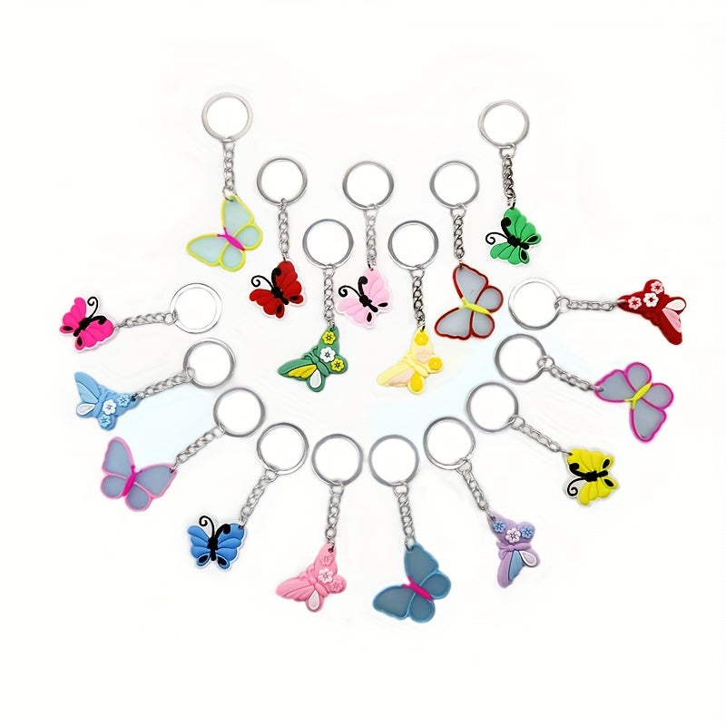 17pcs Butterfly Keychain Animal PVC Key Ring Bag Charm Earphone Accessory