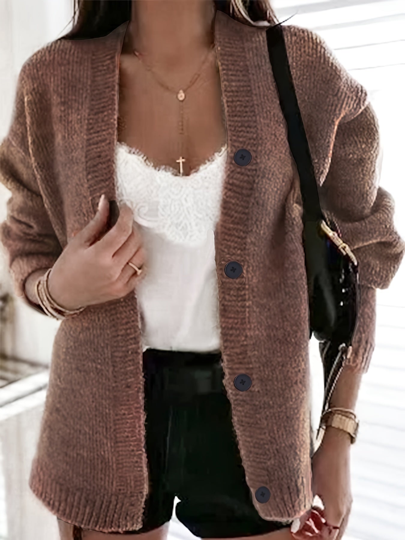  Solid Long Sleeve Button Up Cardigan