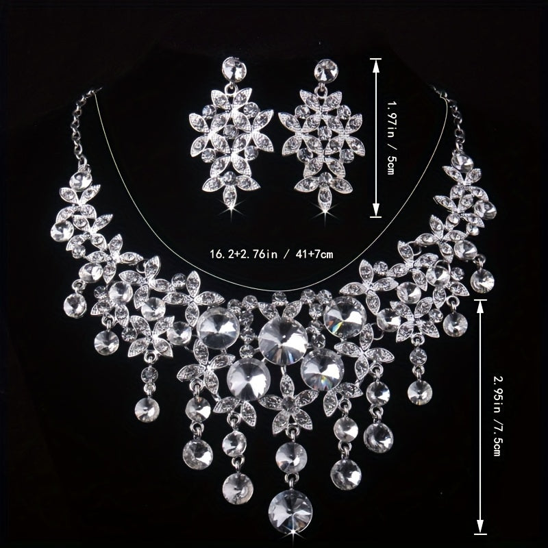 Atmospheric Bride Wedding Set Rhinestone Necklace Earrings
