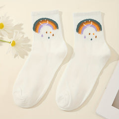 6 Pairs Cartoon Rainbow Socks Women's Stockings