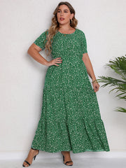  Ditsy Print Short Sleeve Maxi Dress
