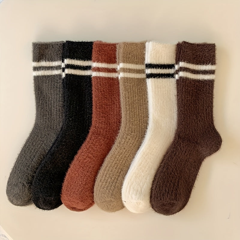 Warm Striped Fuzzy Socks - Mid Tube Women's Stockings