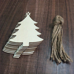 10pcs Wooden Christmas Tree Pendant DIY Crafts Snow Decoration