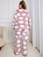  Loungewear Set Women's Plus Claud Pattern Flannel Top & Pants