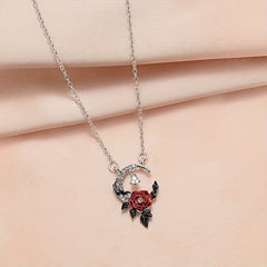 Red Flower Rhinestone Men's Pendant, Creative Crescent Design