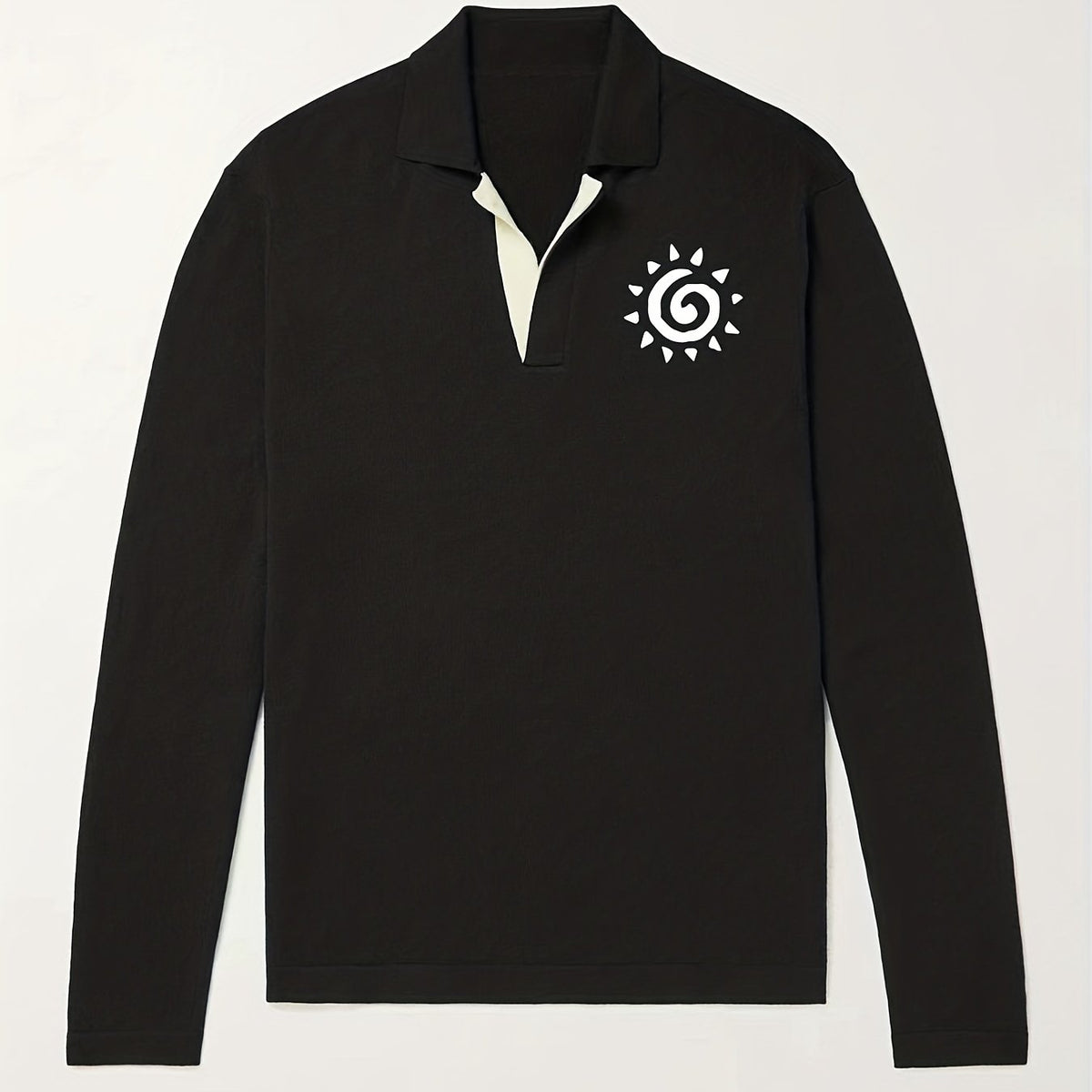 Sun Pattern Knit Polo Shirt Men's Casual Lapel Middle Stretch