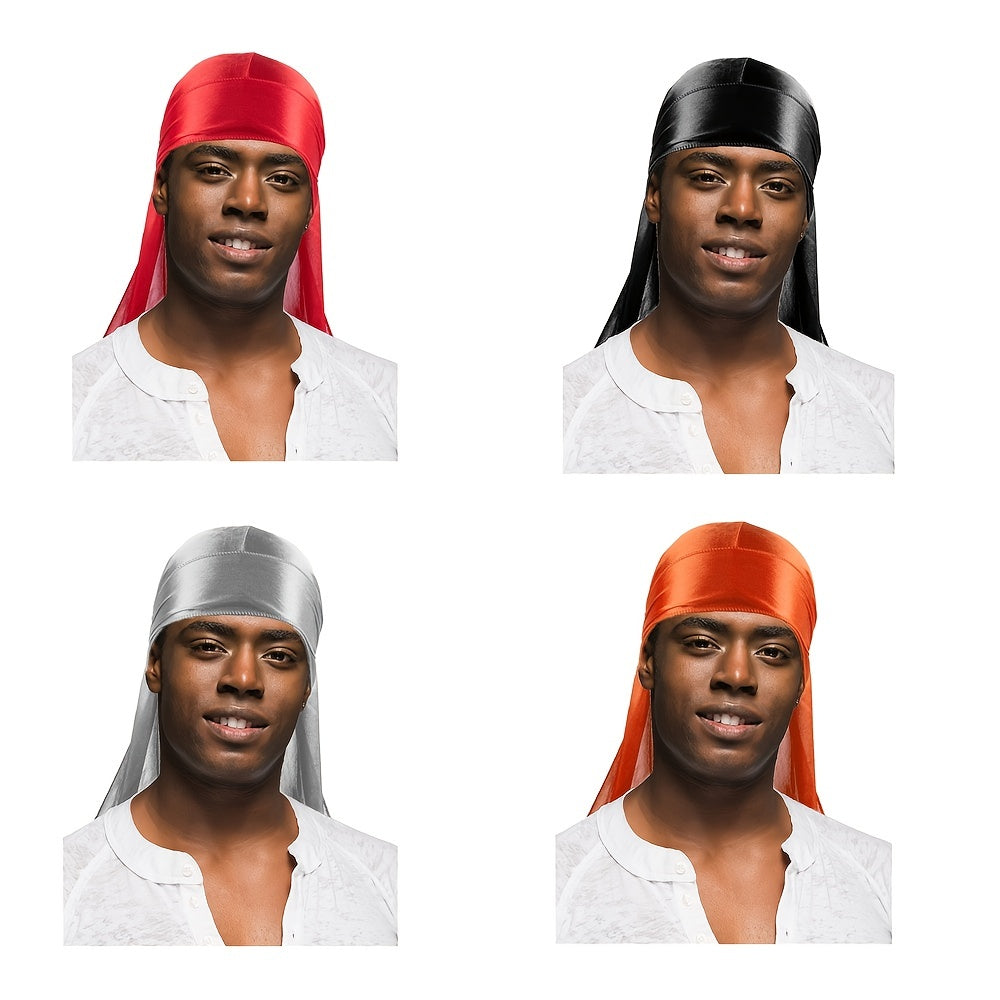 4pcs Silk Like Durags Satin Long Tail Head Wraps Silky Bandana