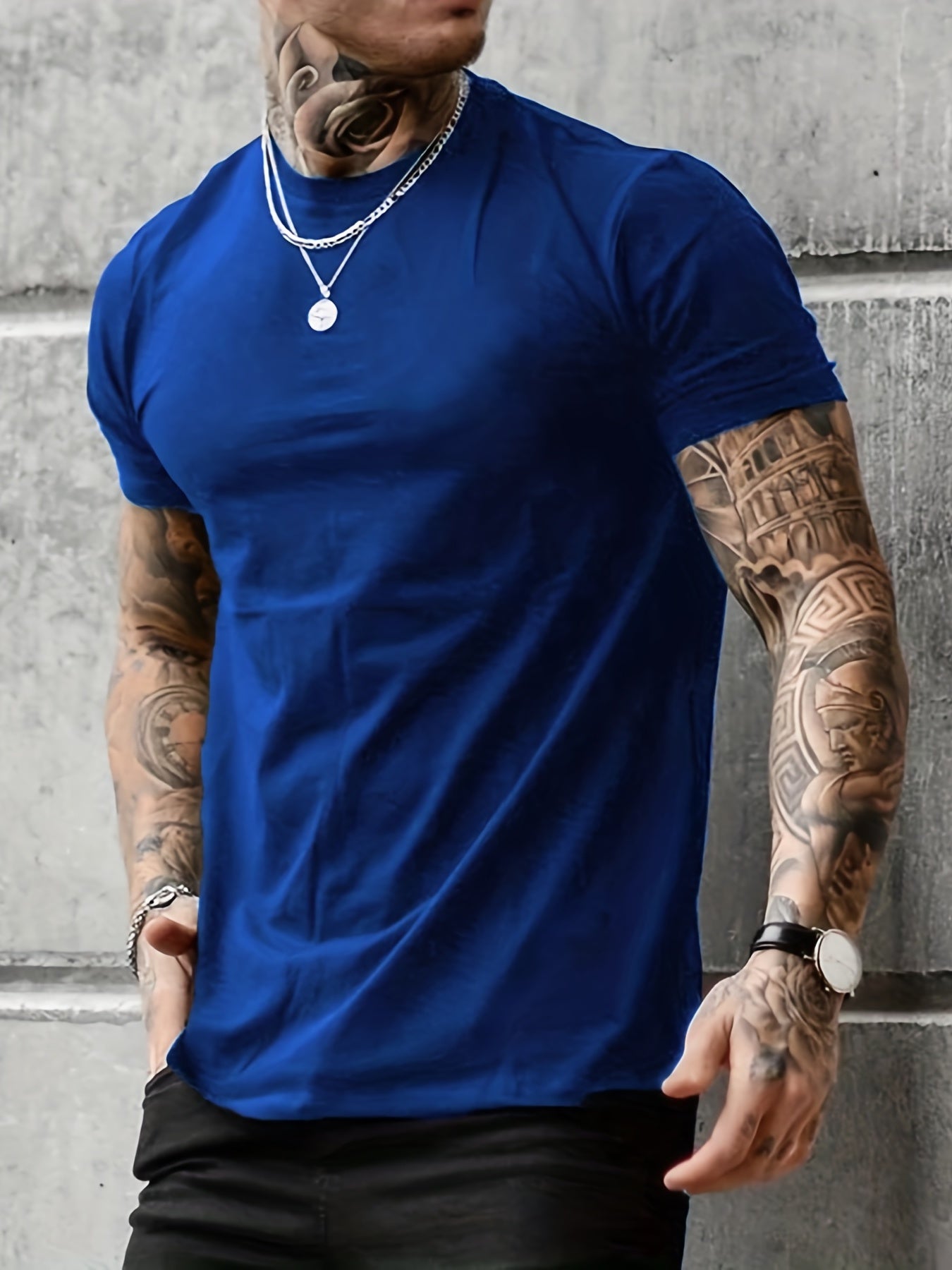 Casual Stretch Short Sleeve Crew Neck Graphic T-shirt for Men