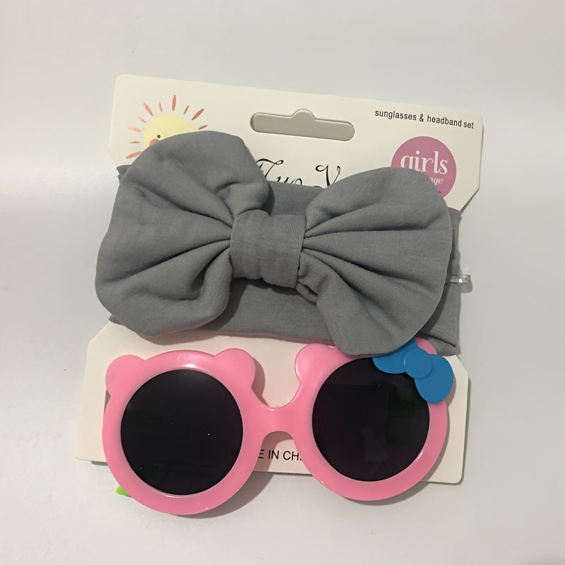 Girl's Cartoon Bow Hairpin And Sunglasses Set