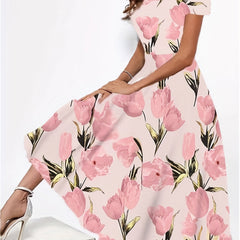 Women's Plus Floral Print Short Sleeve Midi Dress