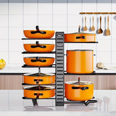 Pots and Pans Organizer Rack - Large Size, 5-8 Tier Pot Lids Storage