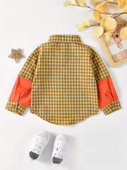 Boys Block Plaid Button Down Jacket Shirt, 3-10 Years Old