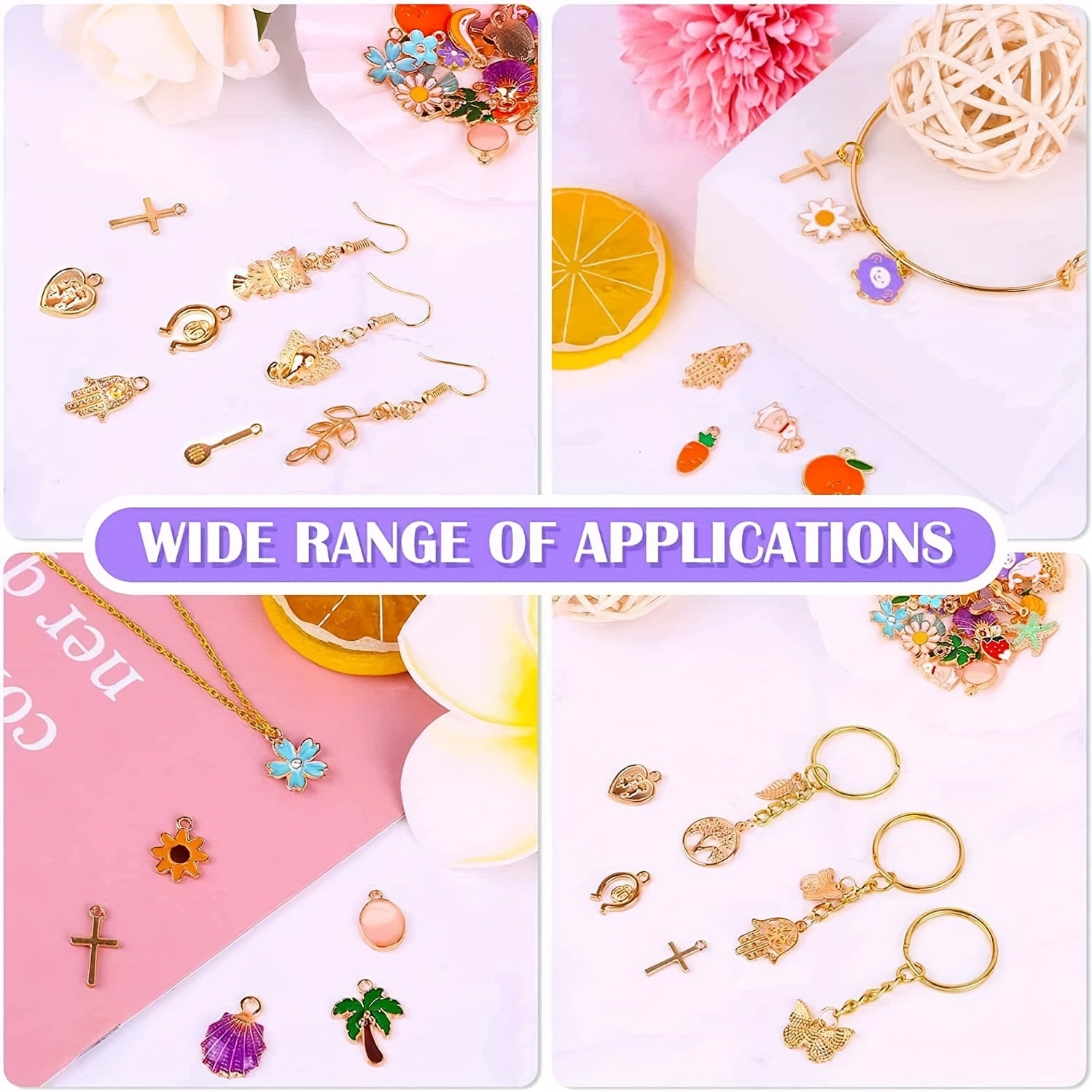 60 PCS Silvery & Golden Enamel Bracelet Charms for Jewelry Making