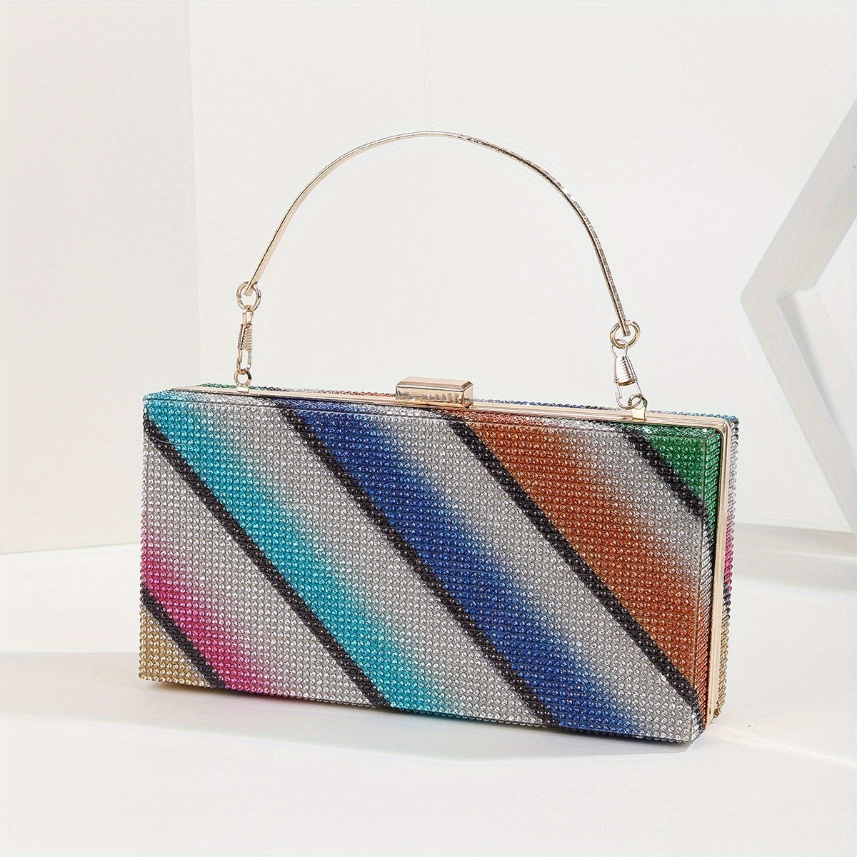 Colorful Rhinestone Square Bag Glitter Satchel Women's Evening Bag
