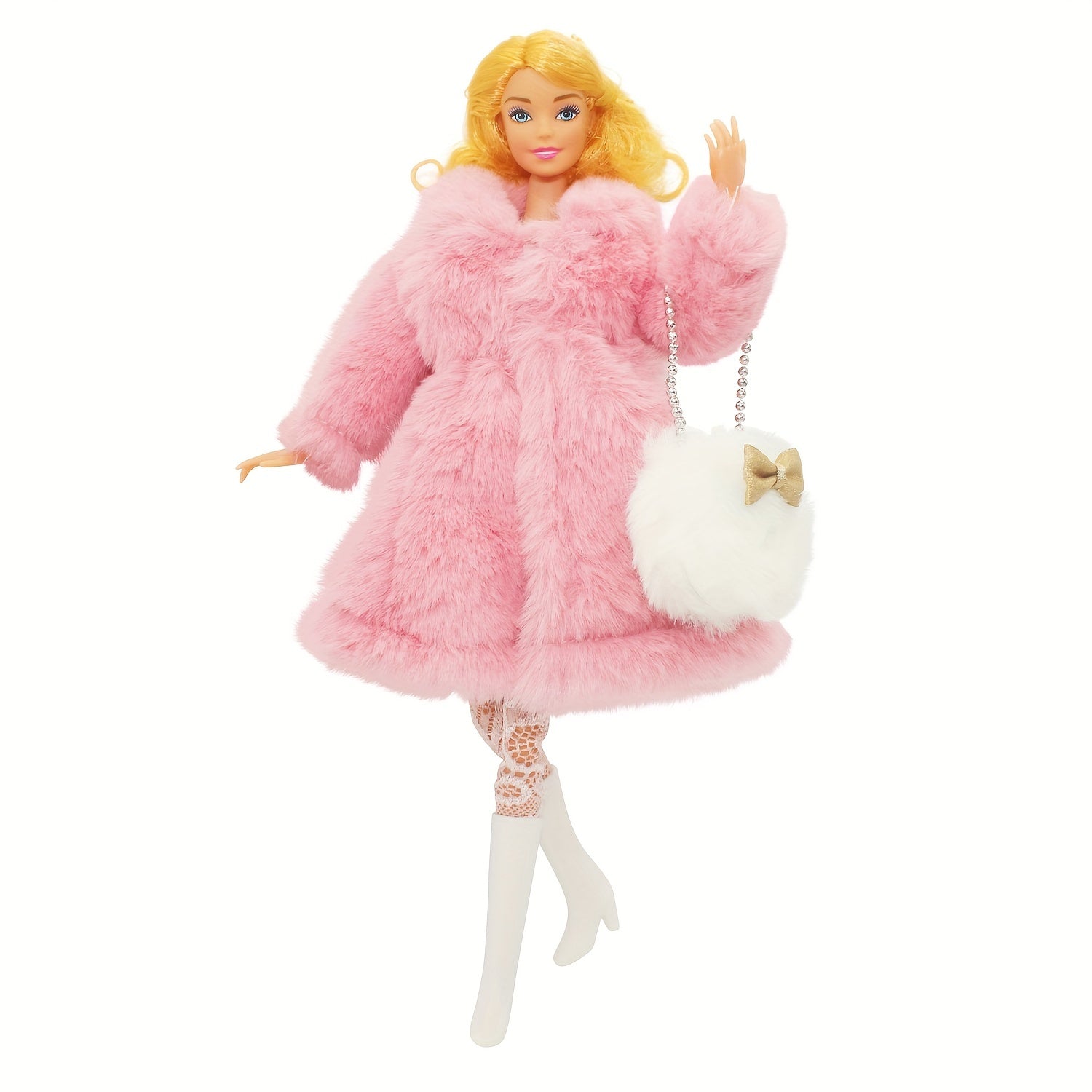 Faux Fur Coat, Stockings, Shoes for 29-21 cm Doll