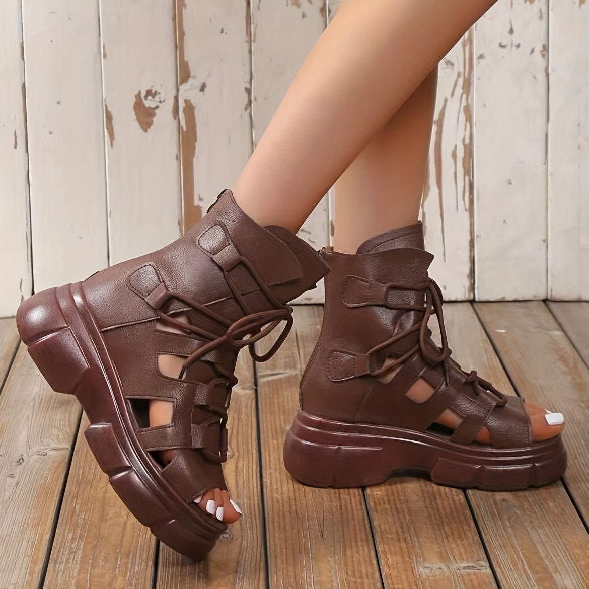 Women's High Top Platform Sandals Cut Out Breathable Shoes