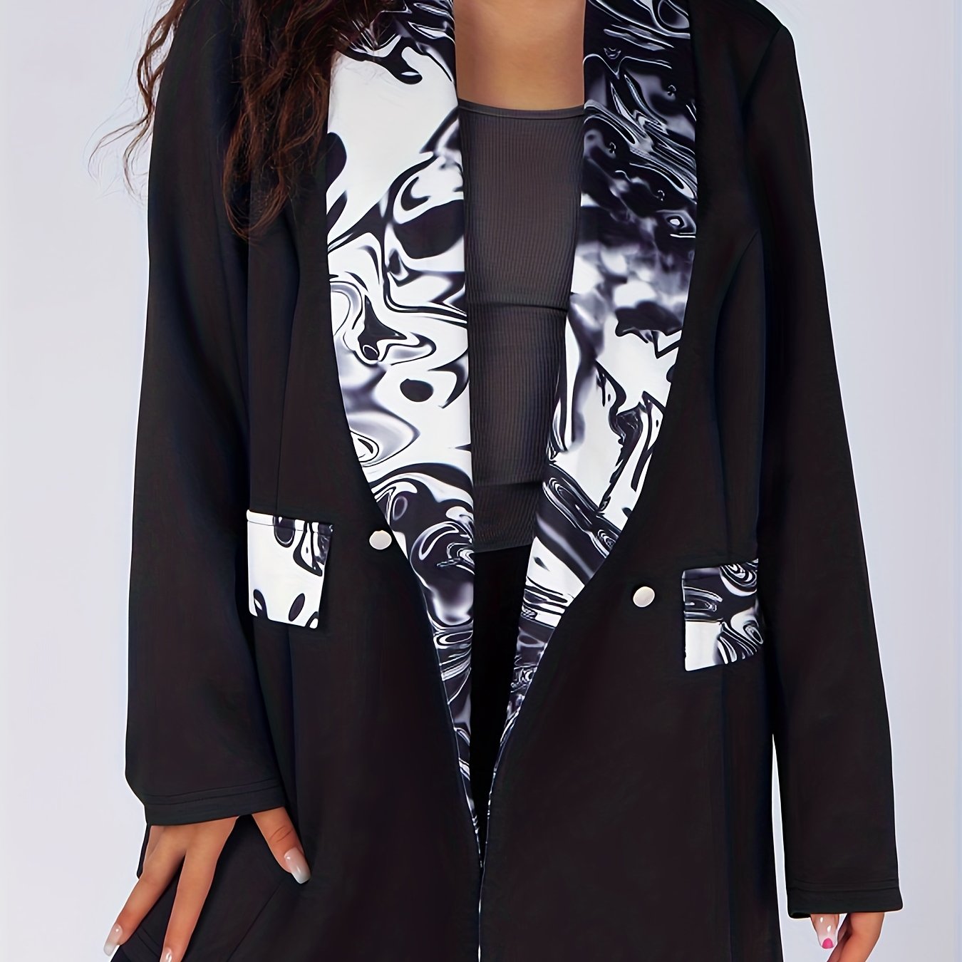  Colorblock Stripe Print Blazer