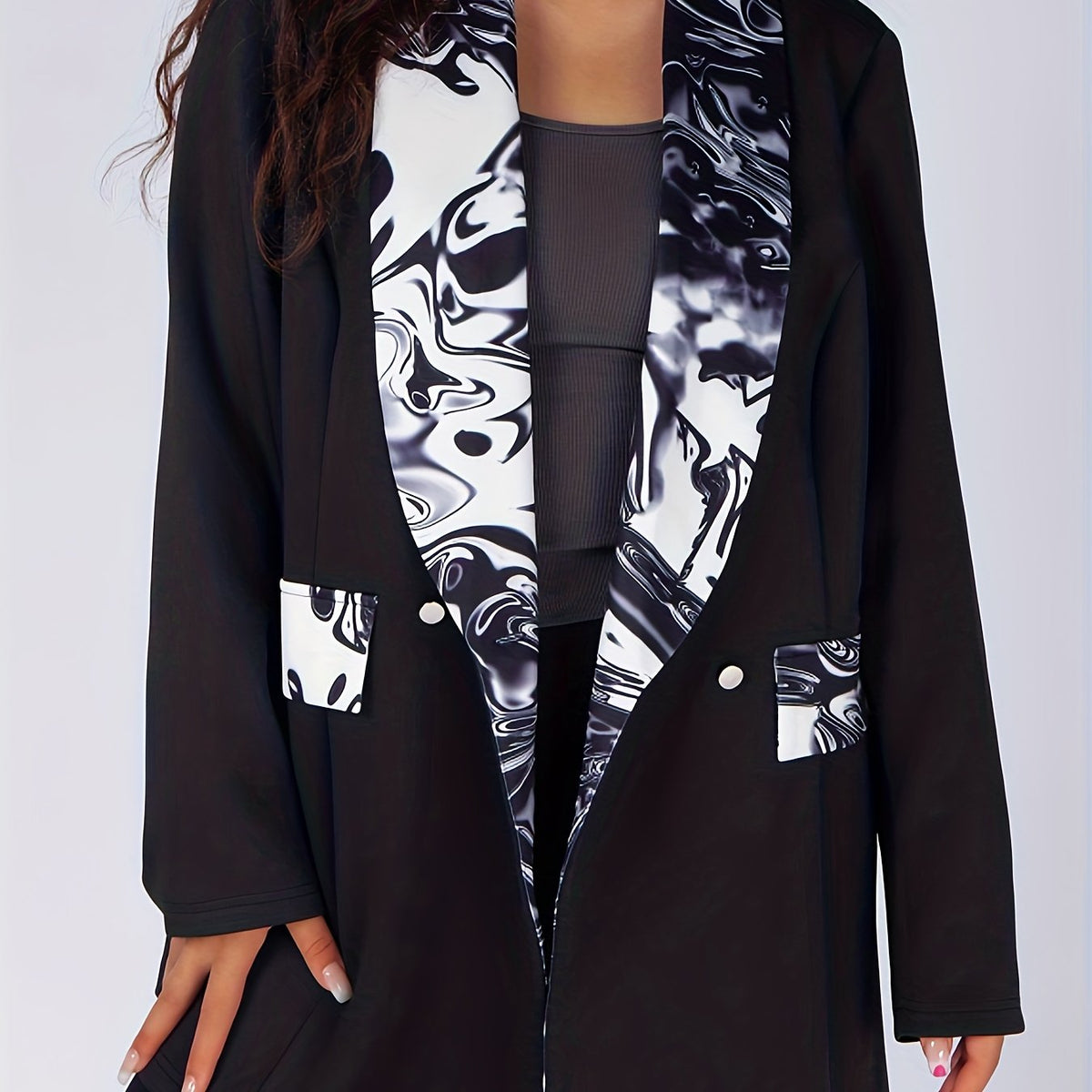  Colorblock Stripe Print Blazer