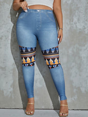  High Stretch Geometric Print Leggings Elastic Waist