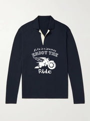 Men's Motorcycle Pattern Knit Polo Shirt V Neck Pullover Sweater