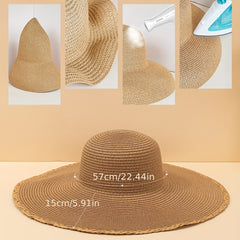 Khaki Wide Brim Sun Hat Straw Hat Floppy Sunscreen UV Protection