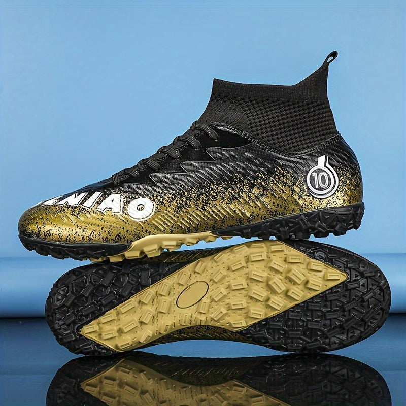 Boy's High Top Turf Football Boots Anti-Skid Lace Up TF Soccer