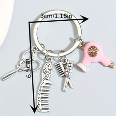 Hair Dryer & Scissors Keychain Mini Toy Metal Key Ring Gift For Mother's