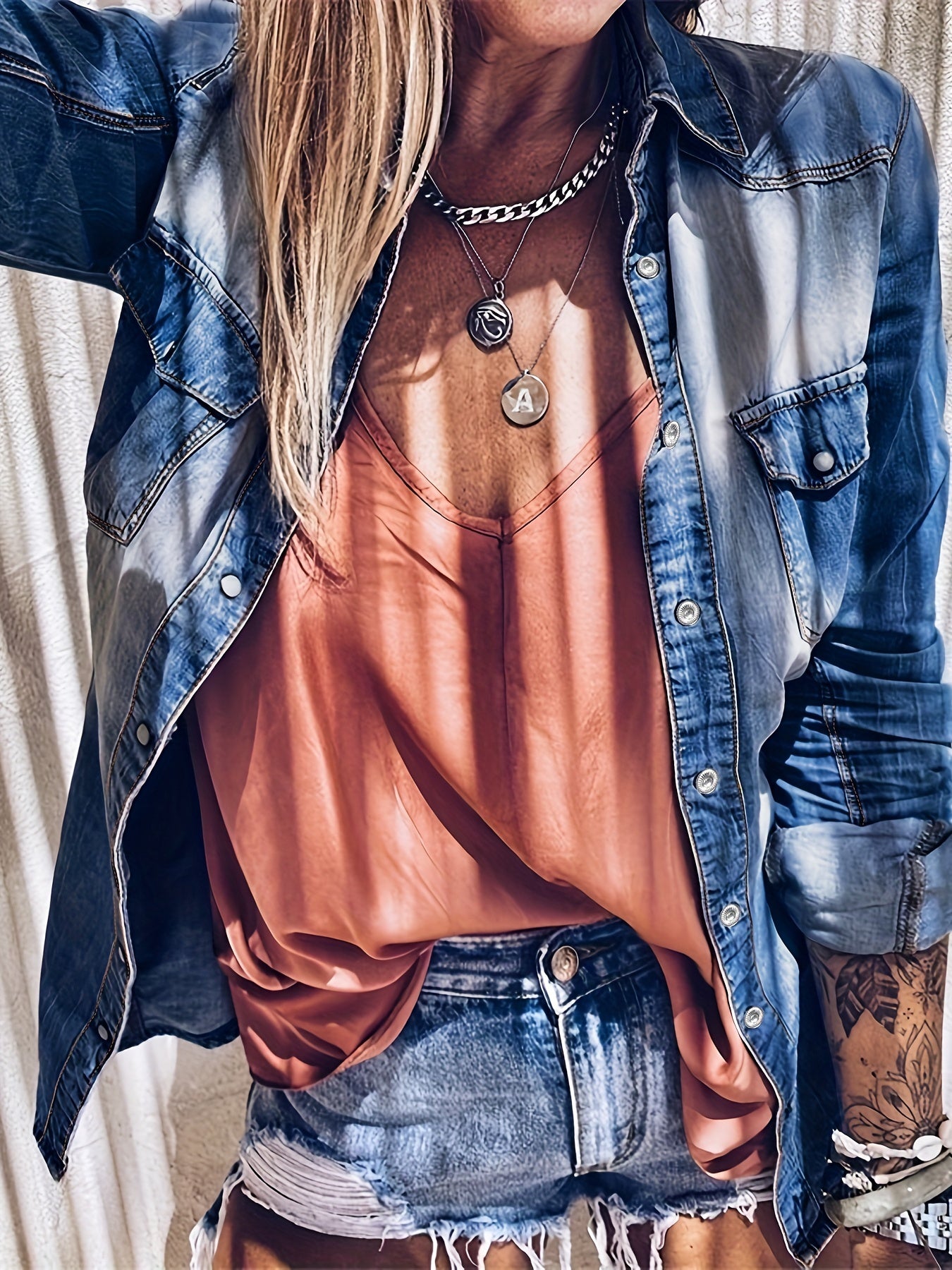 Women's Long Sleeves Denim Shirt Jacket