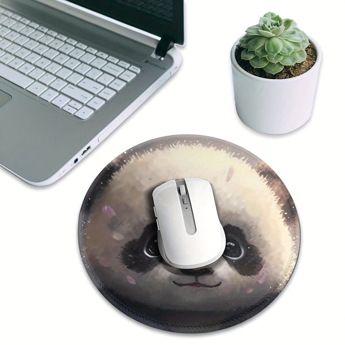 Panda Round Mouse Pad Non-slip Rubber Base for Gaming and Wireless Mouse
