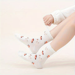5 Pairs Floral & Animal Print Socks Comfortable Mid Tube Women's Stockings