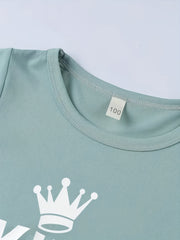 Boy's KING Crown Print T-shirt & Shorts Set for Summer