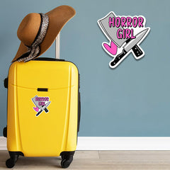 Horror Girl Vinyl Sticker Bold Pink Text & Bloody Durable Decal