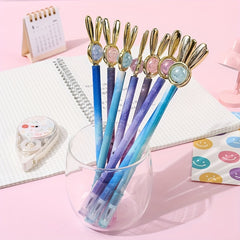 Crystal Rabbit Plated Pull Cap Gel Pen Fun Office Water Based Signature Pen