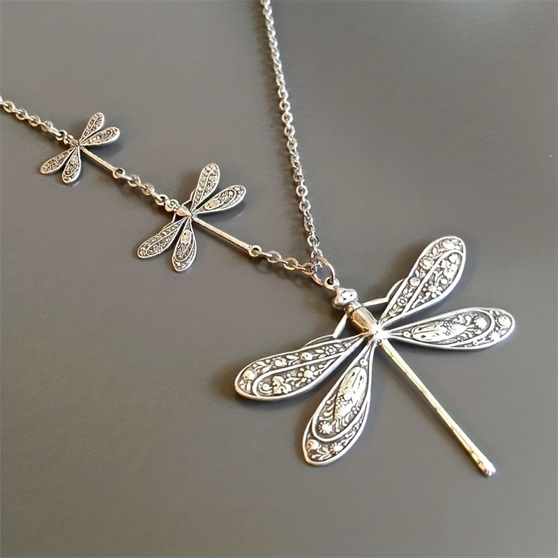 Vintage Dragonfly Pendant Necklace For Women Bohemian Charm Necklace