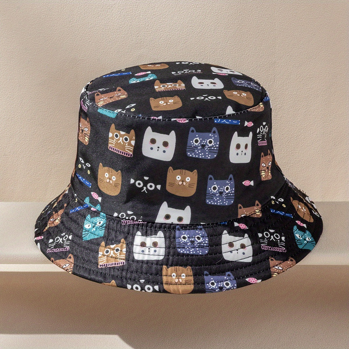 Cat Print Family Bucket Hat Reversible Basin Hat Unisex Fisherman