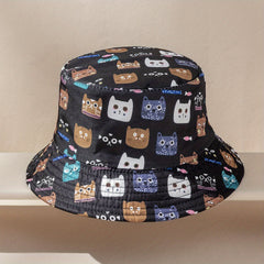 Cat Print Family Bucket Hat Reversible Basin Hat Unisex Fisherman