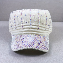 Rhinestone Visor Hat UV Protection Wide Brim Beach Cap