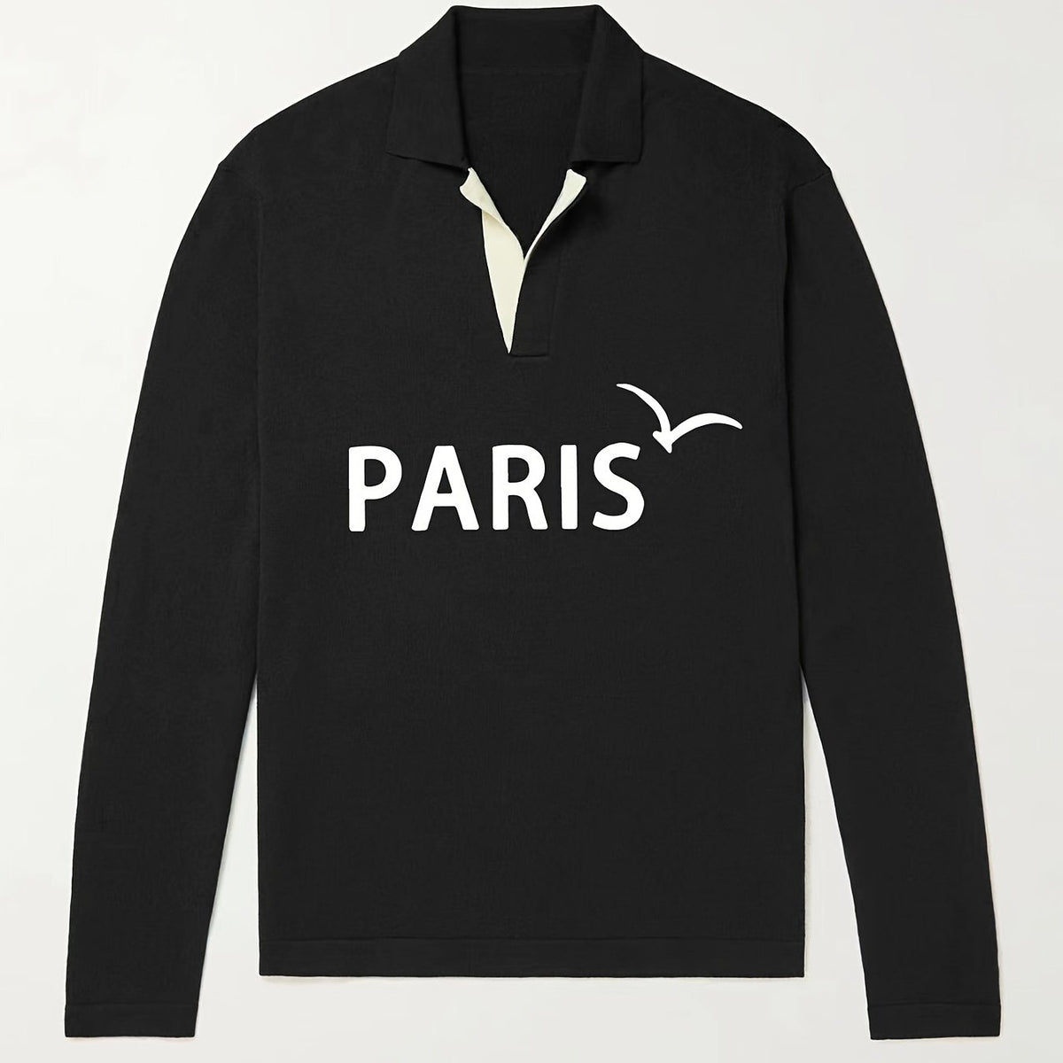 Paris Pattern Knit Polo Shirt Men's Casual Lapel Pullover Sweater