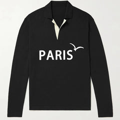 Paris Pattern Knit Polo Shirt Men's Casual Lapel Pullover Sweater