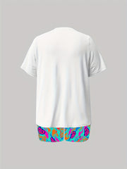  Cartoon Bear & Letter Print Short Sleeve Top & Shorts Set