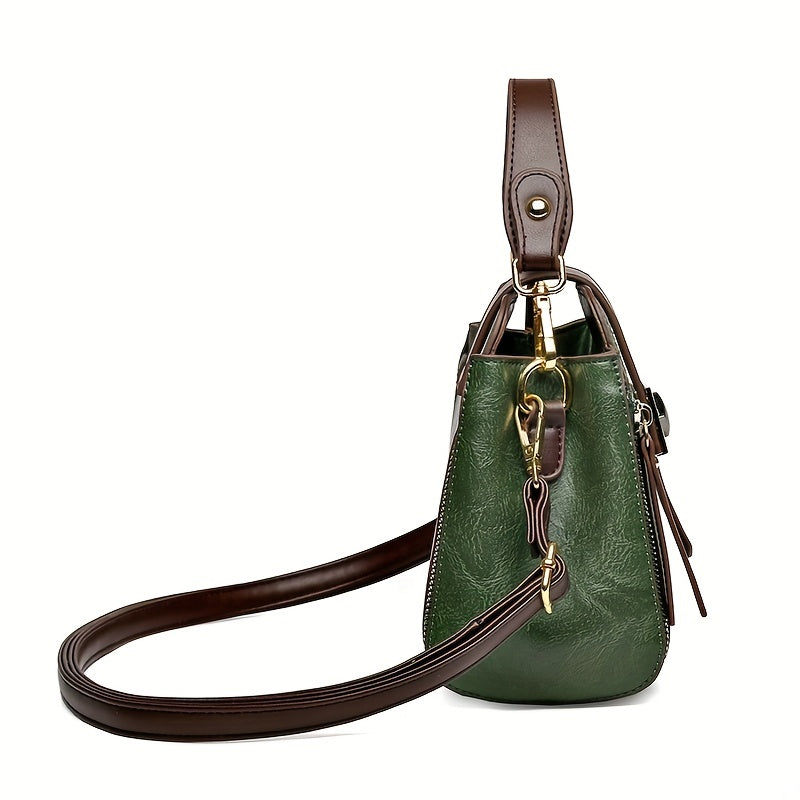 Stylish PU Leather Shoulder Bag Top Handle Zipper Crossbody Bag