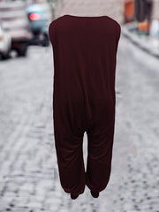  Casual Jumpsuit Solid Button Up Medium Stretch Loose Harem Jumpsuit