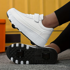 Girl's Solid Roller Shoes Hook & Loop Fastener Detachable Wheel Skate Sneakers
