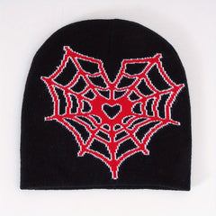 Heart Spider Web Jacquard Beanie Hip Hop Candy Skull Cap