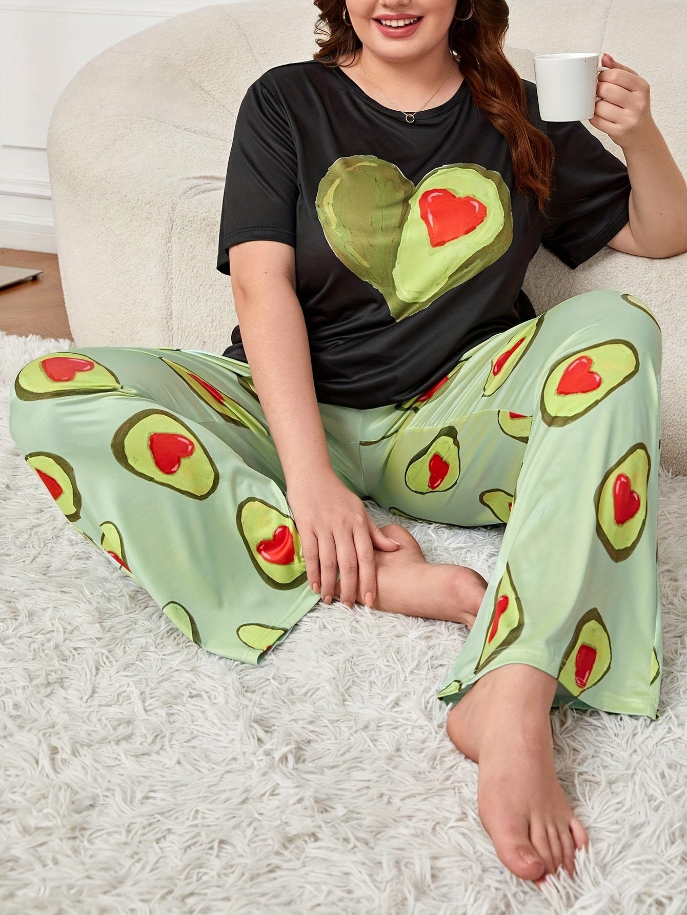 Avocado Print Pajama Set Short Sleeve Tee & Pants Loungewear
