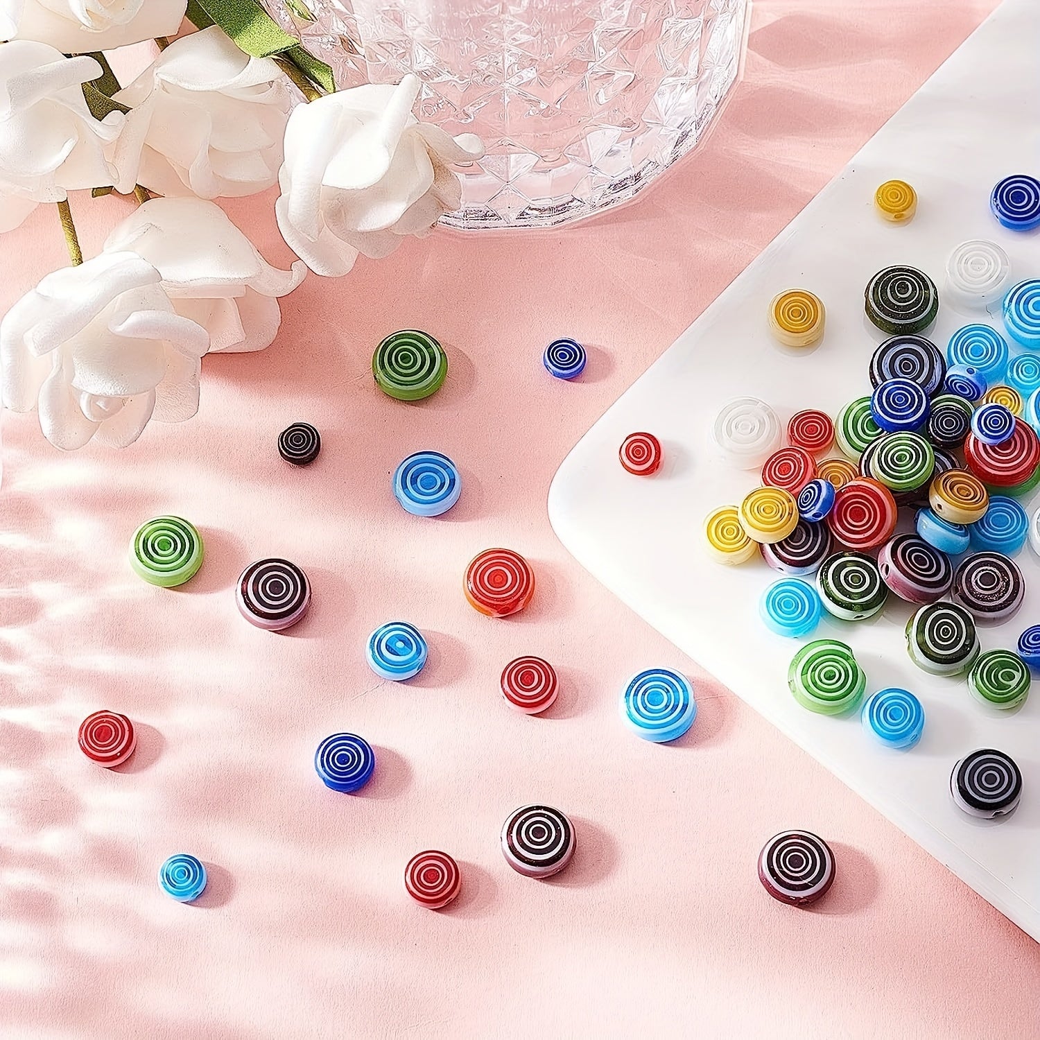 Rotating Pattern Colorful Round Glass Beads - 30-50pcs DIY Earrings Bra