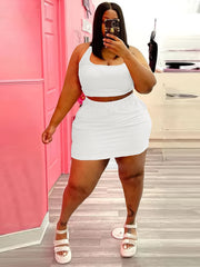  Solid Halter Neck Cami Top & Mini Skirt Set