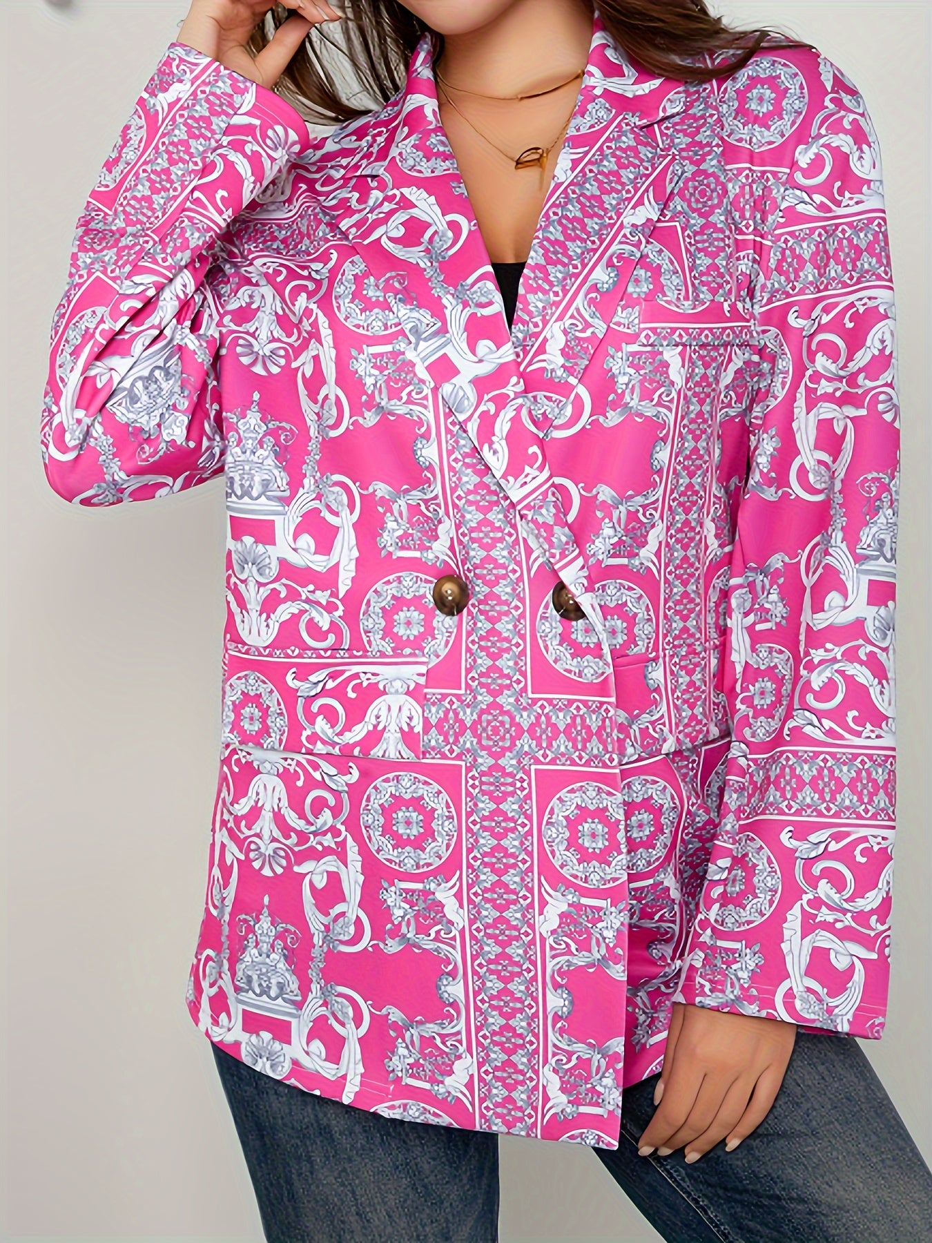  Boho Blazer Women's Plus Scarf Print Long Sleeve Lapel Collar Blazer