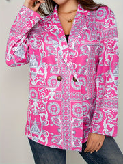  Boho Blazer Women's Plus Scarf Print Long Sleeve Lapel Collar Blazer