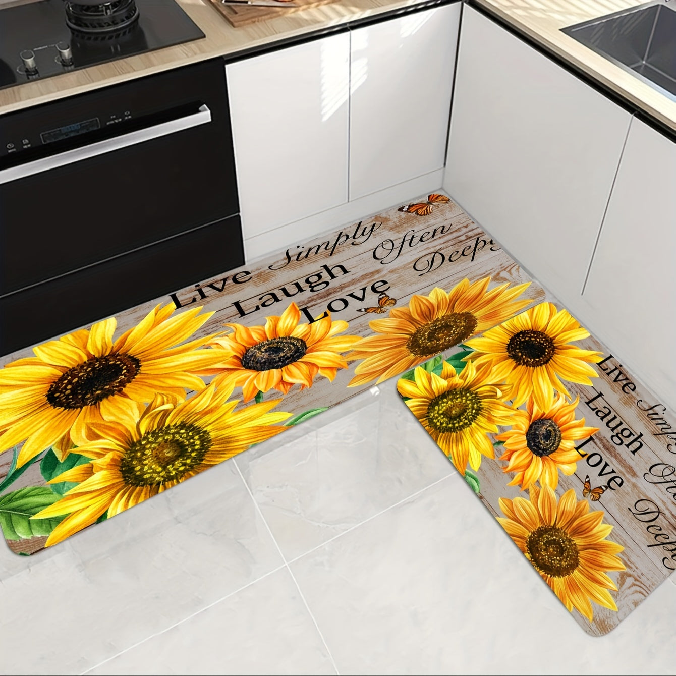 Soft Yellow Sunflower Bath Mat - Absorbent & Machine Washable
